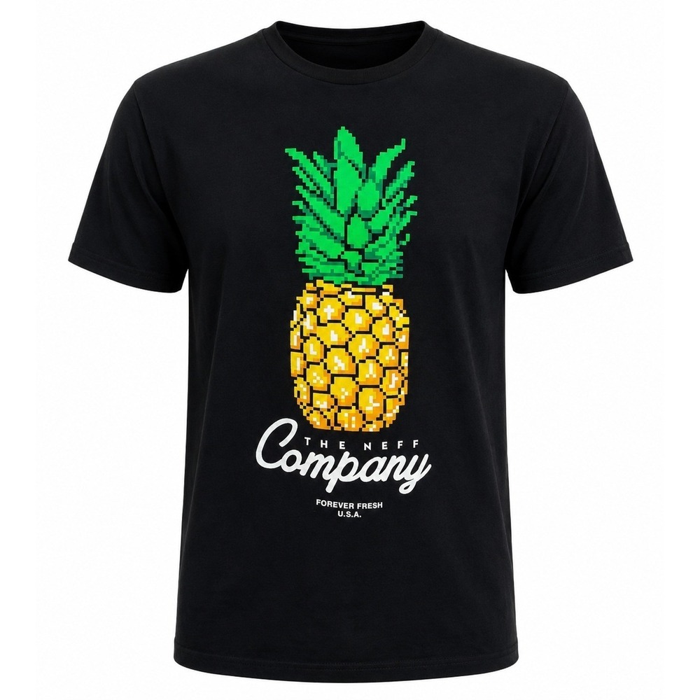 Neff Mens Pixel Pineapple Graphic T-Shirt Black Forever Fresh 8-Bit Tee Size M